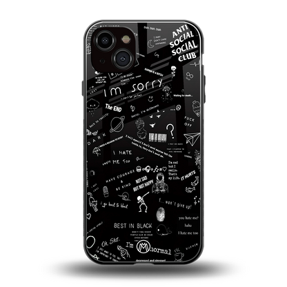 minimalistic black aesthetic collage back phone cover | glass case for iphone 14 plus