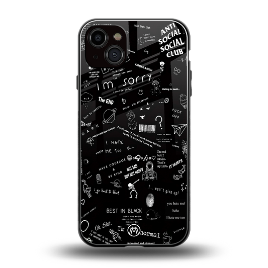 minimalistic black aesthetic collage back phone cover | glass case for iphone 14 plus