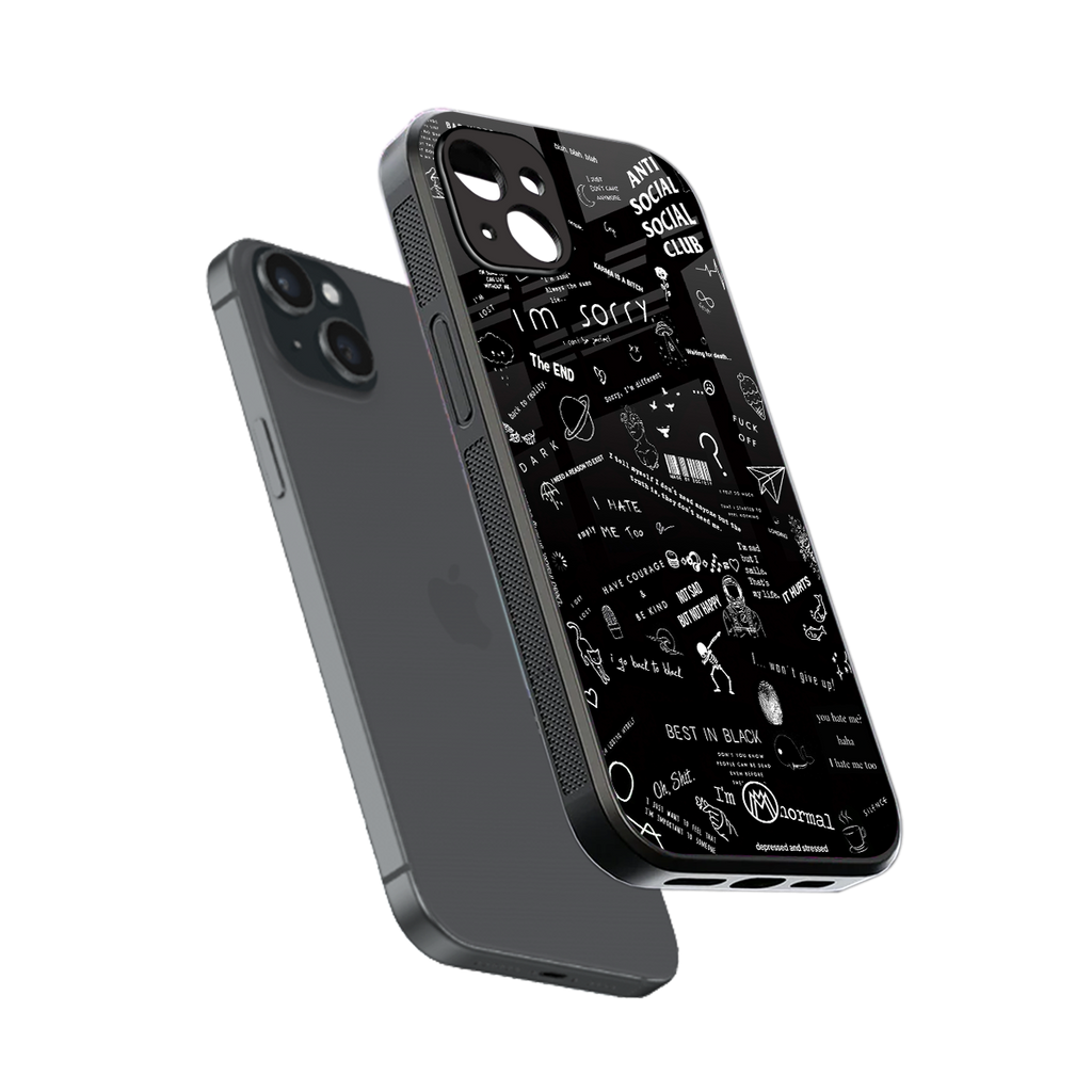 minimalistic black aesthetic collage back phone cover | glass case for iphone 15 plus
