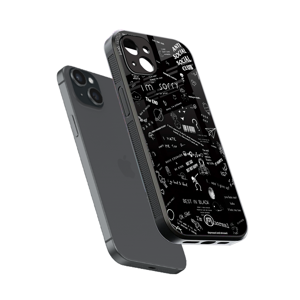 minimalistic black aesthetic collage back phone cover | glass case for iphone 14 plus