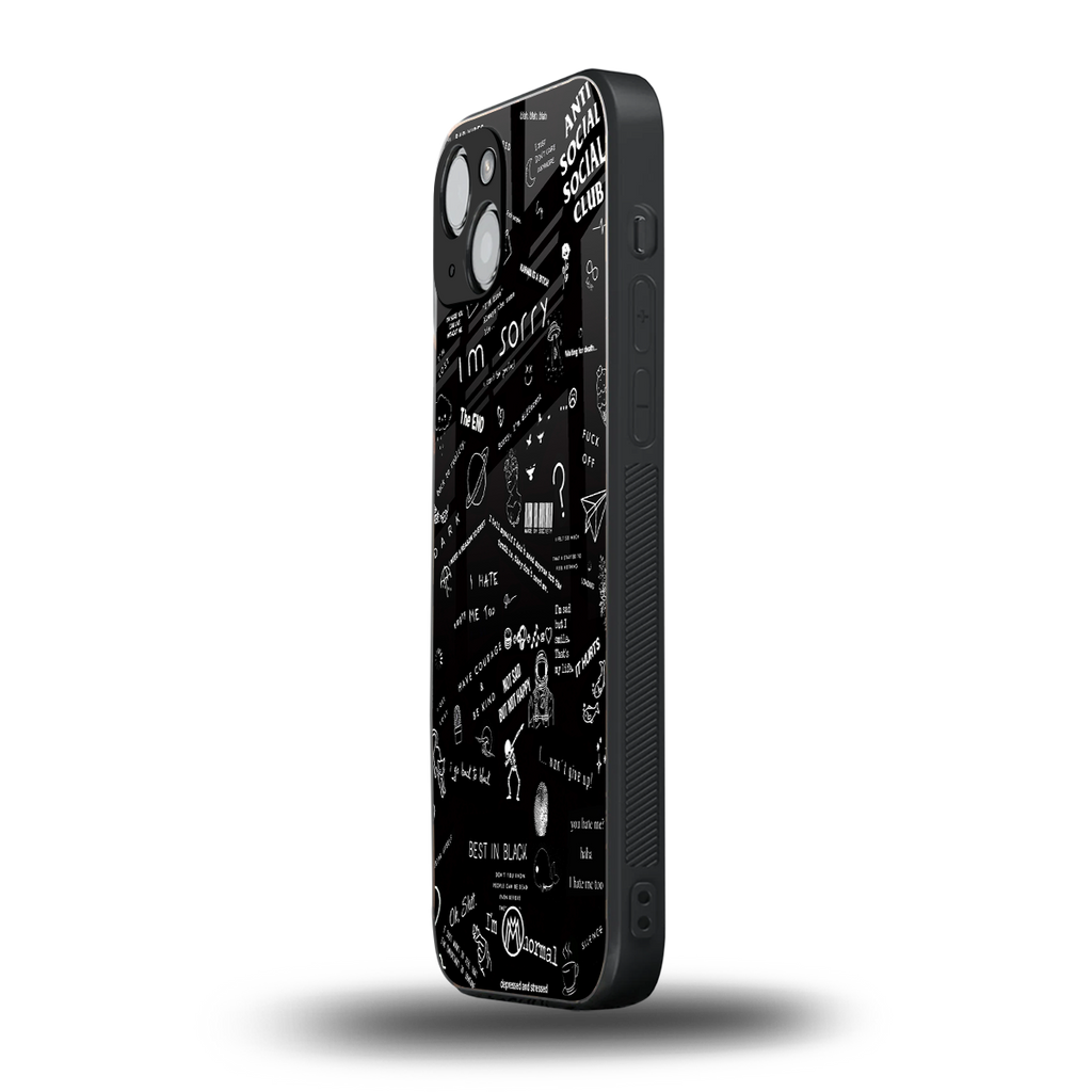 minimalistic black aesthetic collage back phone cover | glass case for iphone 14 plus