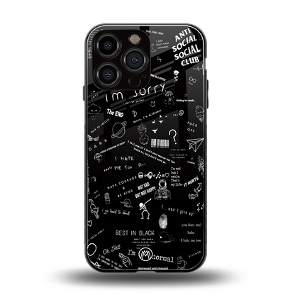 minimalistic black aesthetic collage back phone cover | glass case for iphone 14 pro max