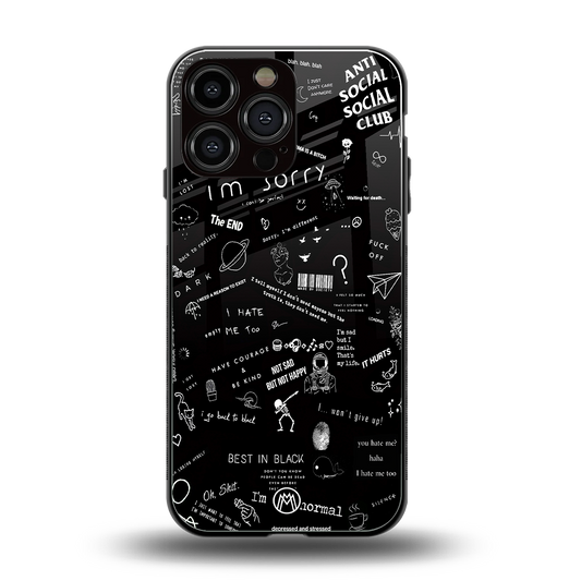 minimalistic black aesthetic collage back phone cover | glass case for iphone 14 pro max