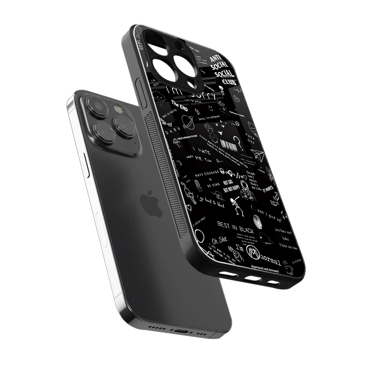minimalistic black aesthetic collage back phone cover | glass case for iphone 15 pro max
