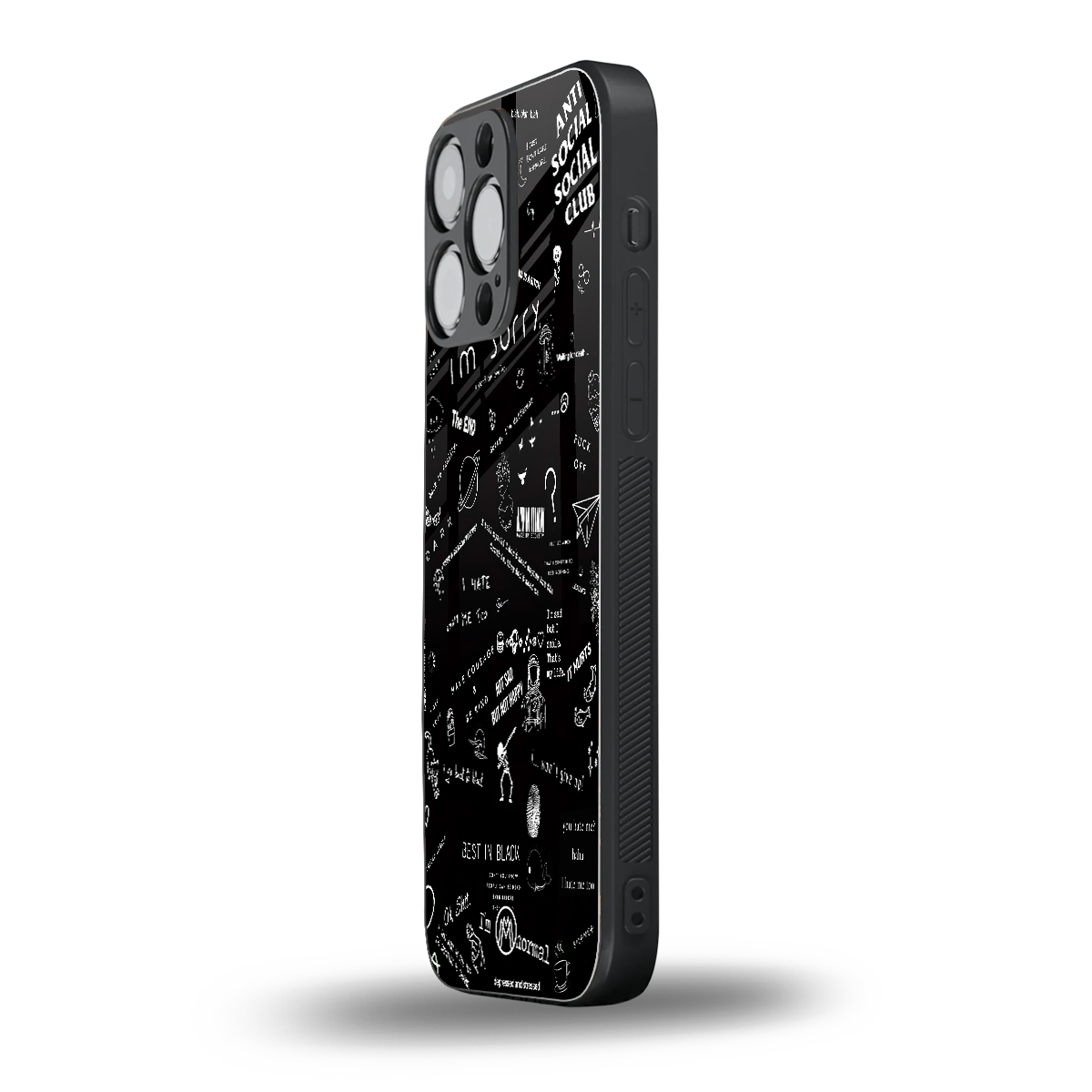 minimalistic black aesthetic collage back phone cover | glass case for iphone 15 pro max
