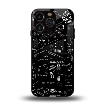 minimalistic black aesthetic collage back phone cover | glass case for iphone 15 pro