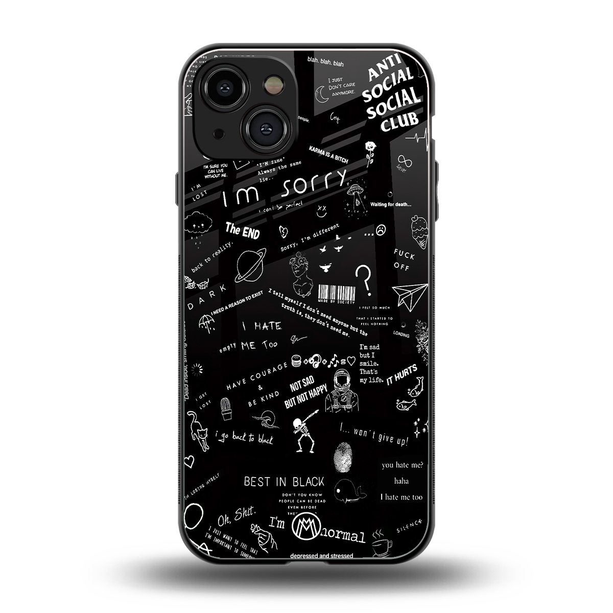minimalistic black aesthetic collage back phone cover | glass case for iphone 15