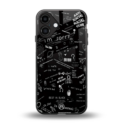 minimalistic black aesthetic collage back phone cover | glass case for iphone 16 plus