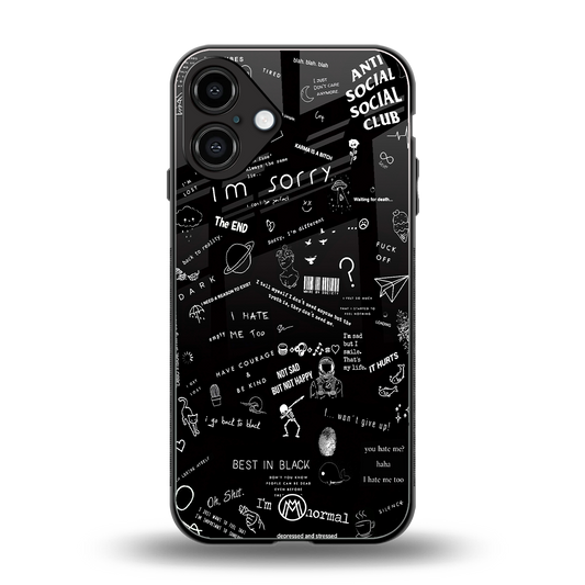 minimalistic black aesthetic collage back phone cover | glass case for iphone 16 plus