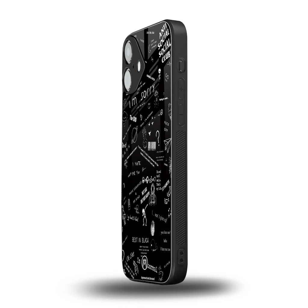 minimalistic black aesthetic collage back phone cover | glass case for iphone 16 plus