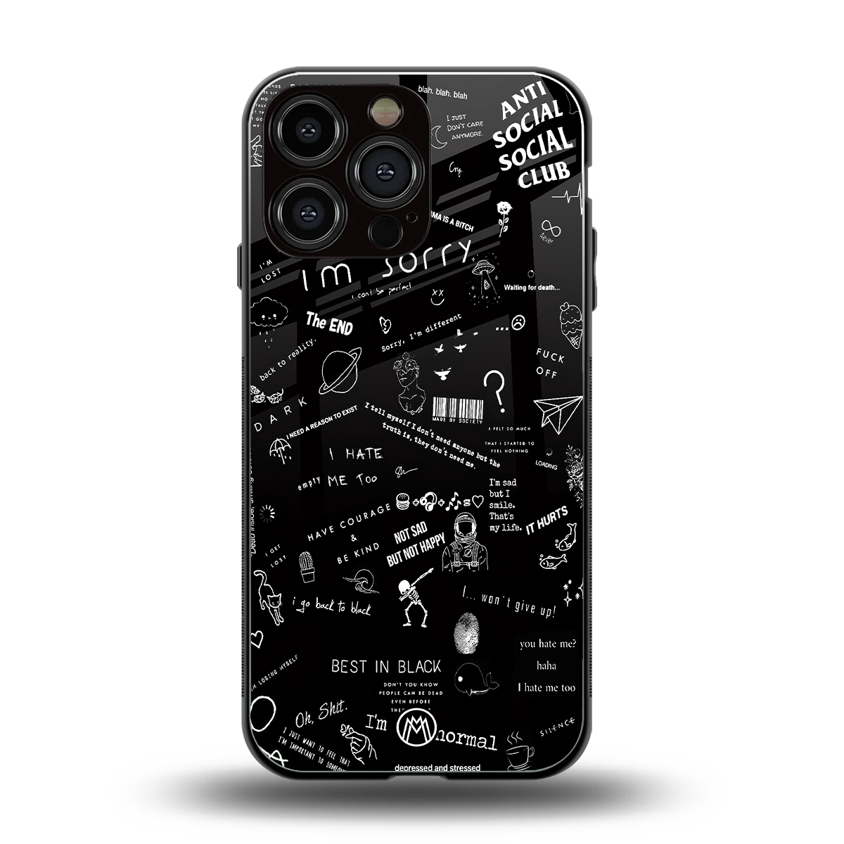 minimalistic black aesthetic collage back phone cover | glass case for iphone 16 pro max