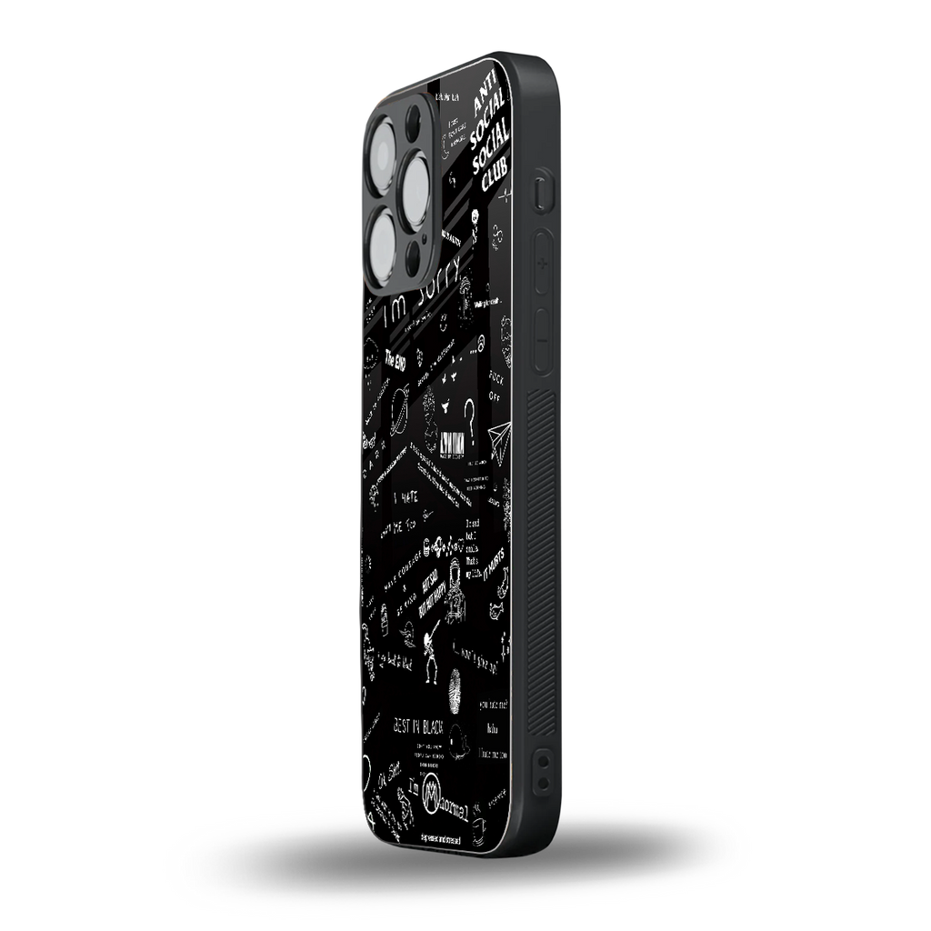 minimalistic black aesthetic collage back phone cover | glass case for iphone 16 pro max