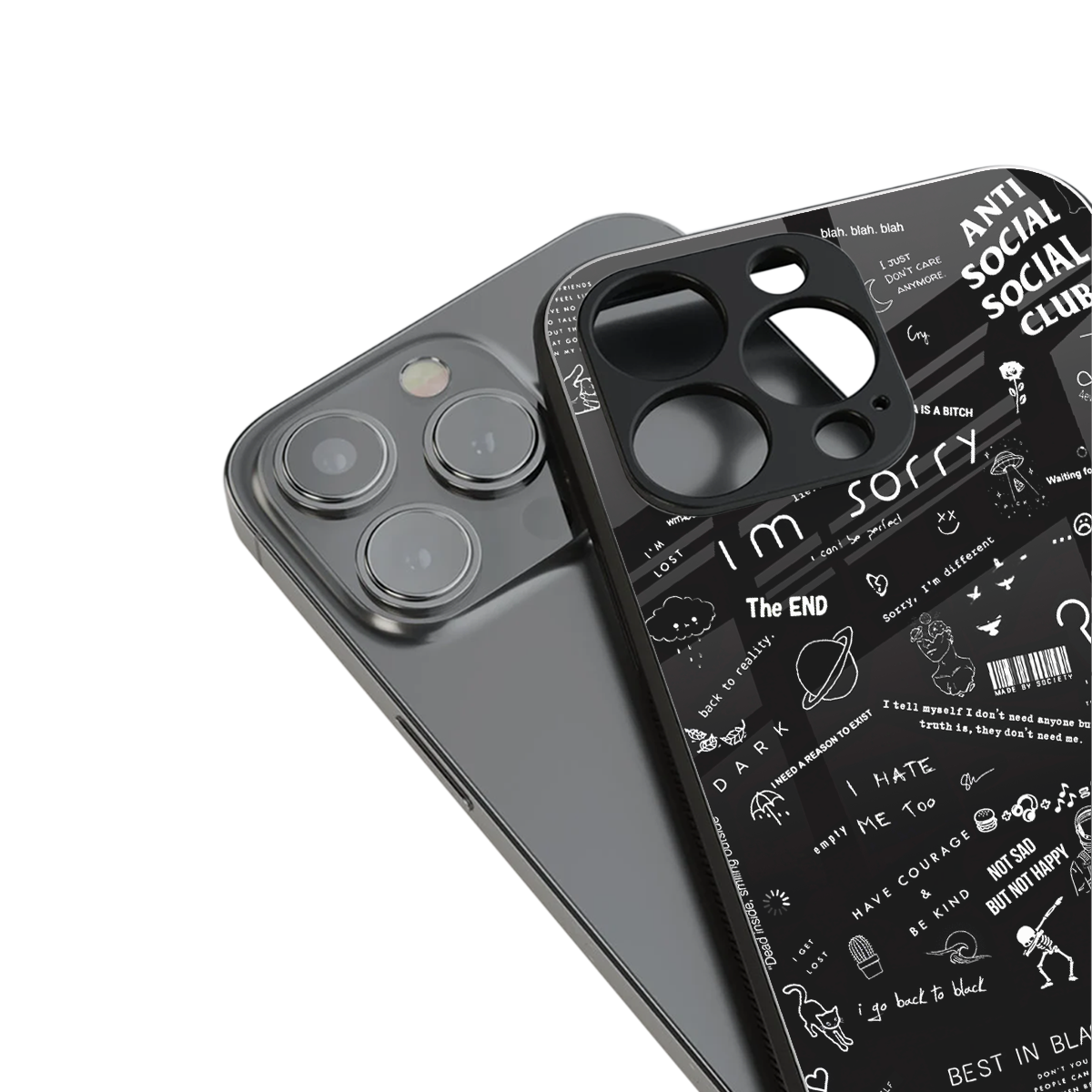 minimalistic black aesthetic collage back phone cover | glass case for iphone 13 pro max