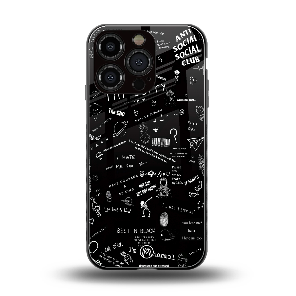 minimalistic black aesthetic collage back phone cover | glass case for iphone 16 pro