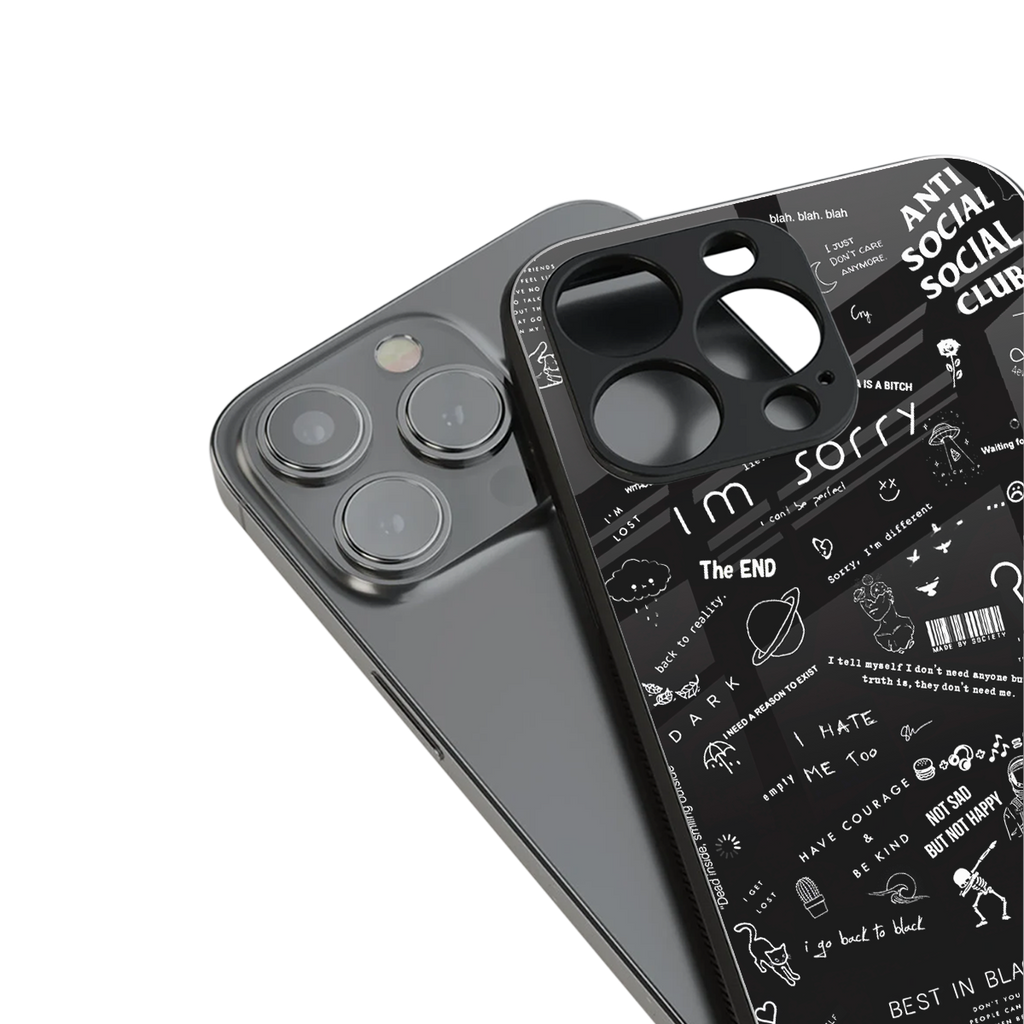 minimalistic black aesthetic collage back phone cover | glass case for iphone 15