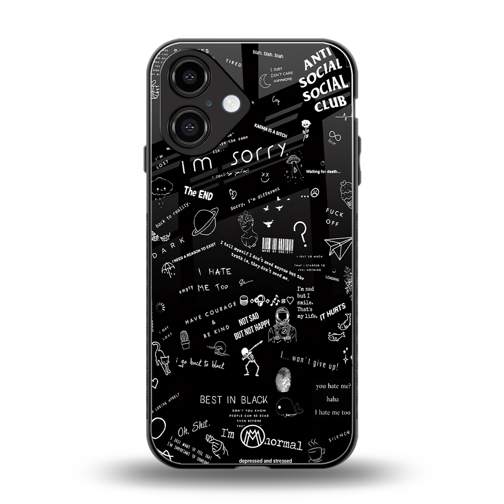 minimalistic black aesthetic collage back phone cover | glass case for iphone 16