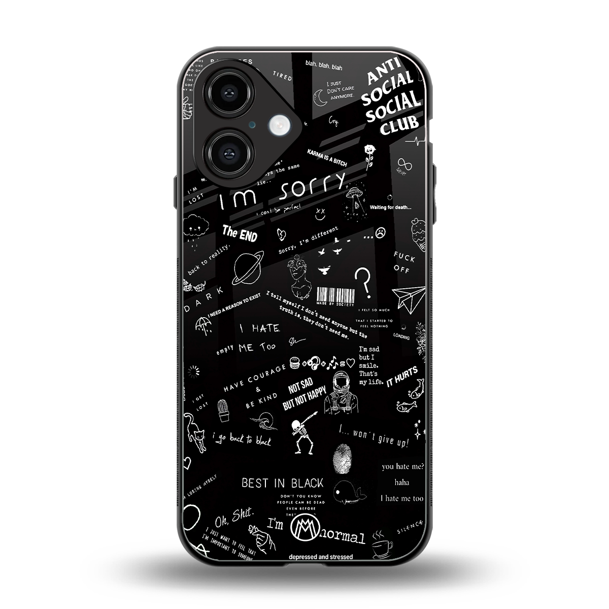 minimalistic black aesthetic collage back phone cover | glass case for iphone 16