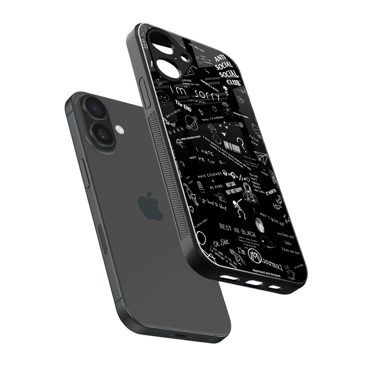minimalistic black aesthetic collage back phone cover | glass case for iphone 16