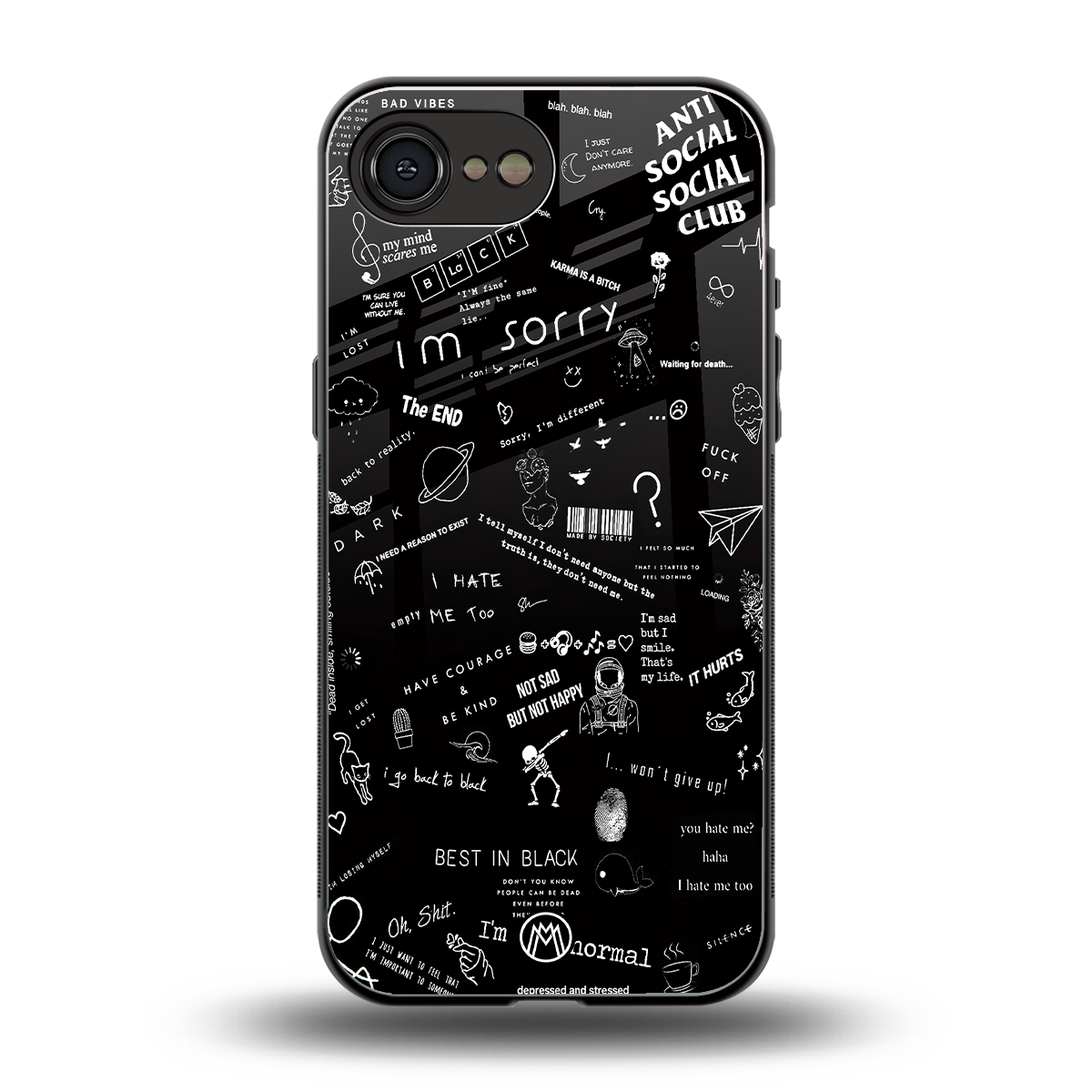 minimalistic black aesthetic collage back phone cover | glass case for iphone 16e