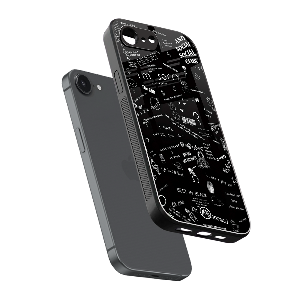 minimalistic black aesthetic collage back phone cover | glass case for iphone 16e