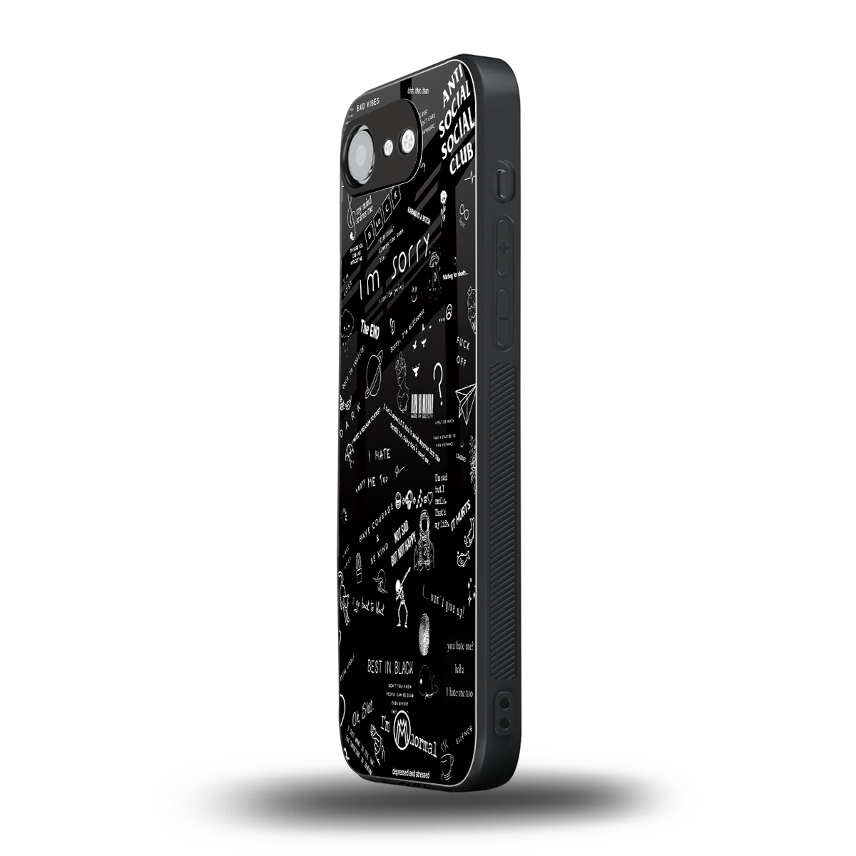 minimalistic black aesthetic collage back phone cover | glass case for iphone 16e