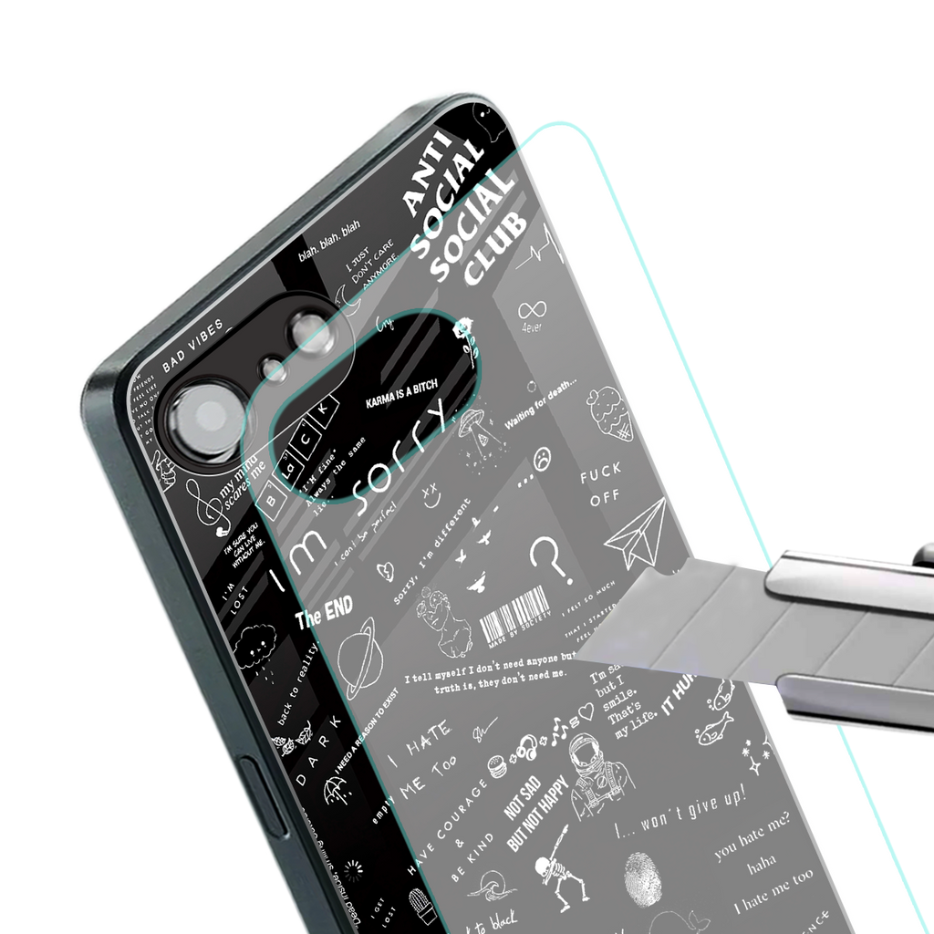 minimalistic black aesthetic collage back phone cover | glass case for iphone 16e