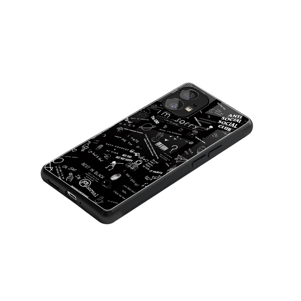 minimalistic black aesthetic collage back phone cover | glass case for nothing phone 1