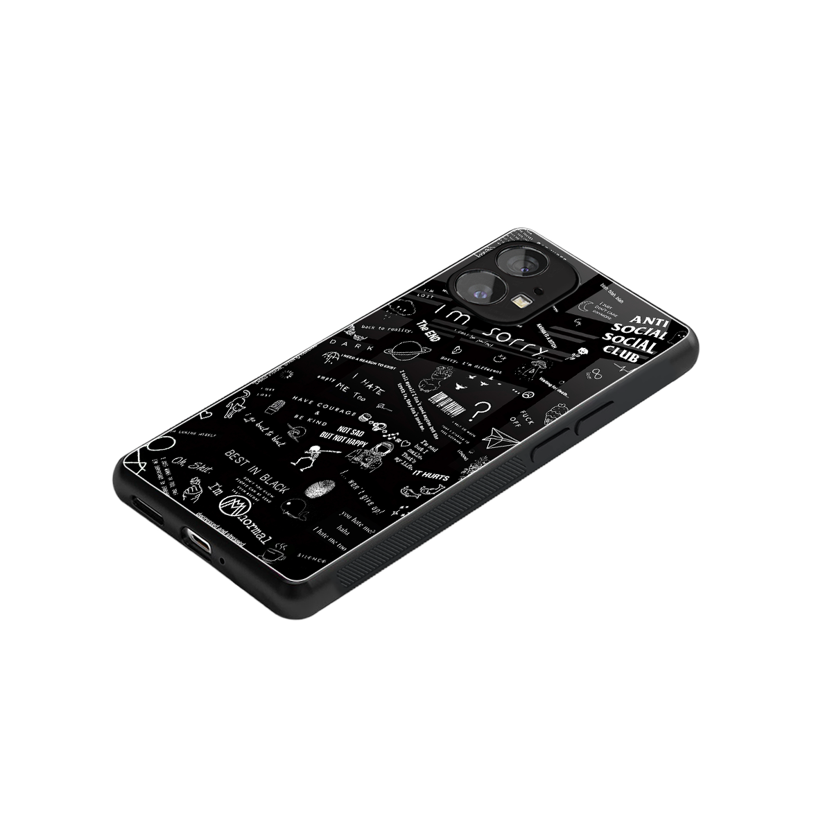 minimalistic black aesthetic collage back phone cover | glass case for nothing phone 1