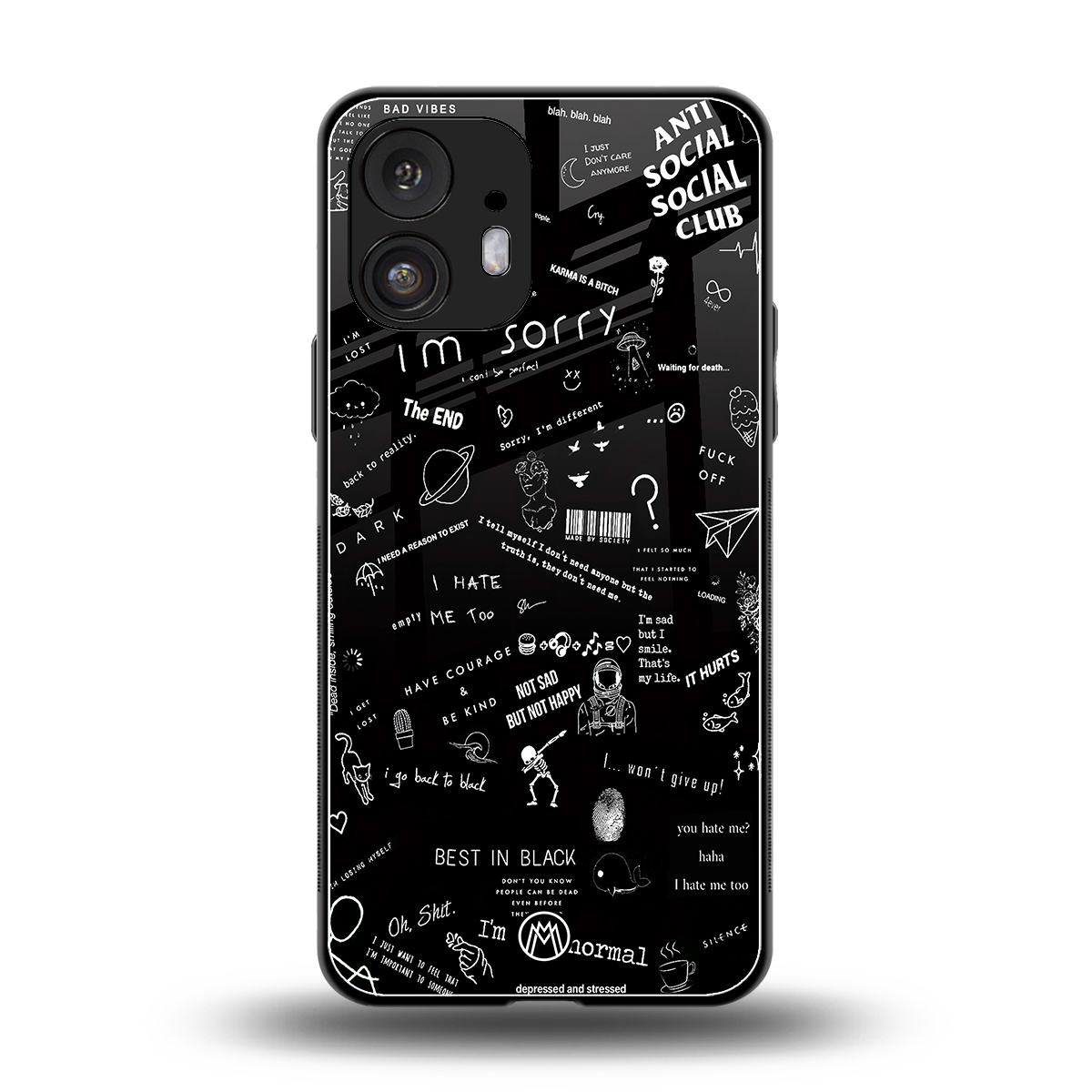 minimalistic black aesthetic collage back phone cover | glass case for nothing phone 2