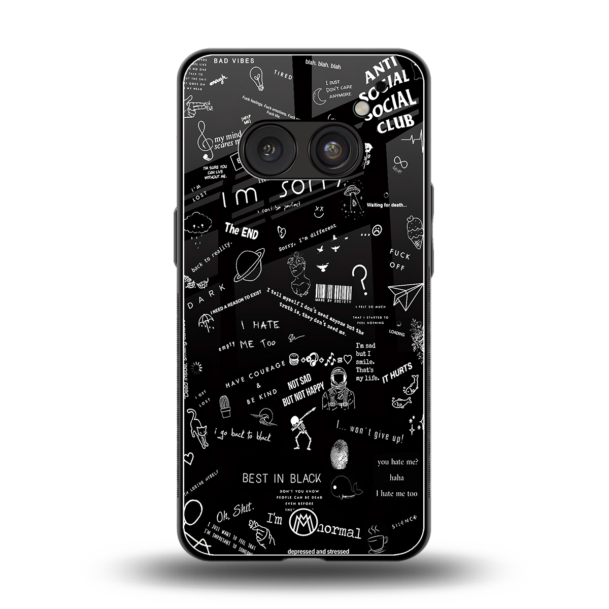 minimalistic black aesthetic collage back phone cover | glass case for nothing phone 2a