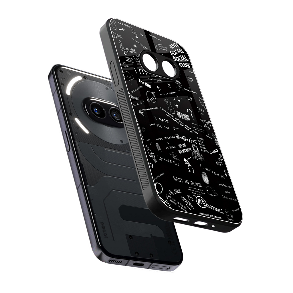 minimalistic black aesthetic collage back phone cover | glass case for nothing phone 2a