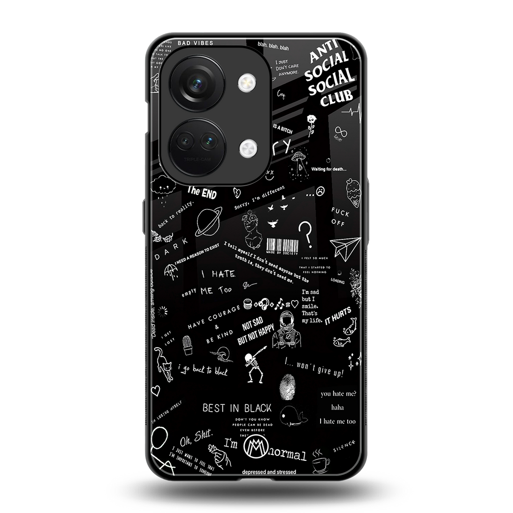 minimalistic black aesthetic collage back phone cover | glass case for oneplus nord 3