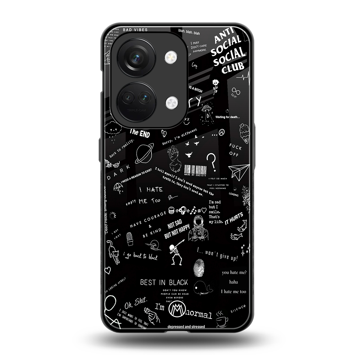 minimalistic black aesthetic collage back phone cover | glass case for oneplus nord 3