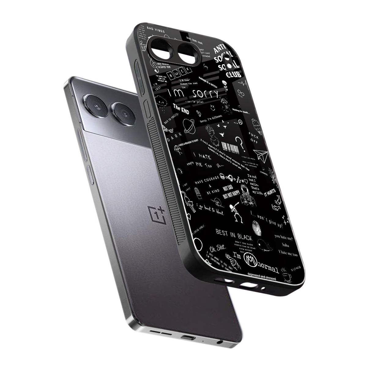 minimalistic black aesthetic collage back phone cover | glass case for oneplus nord 4