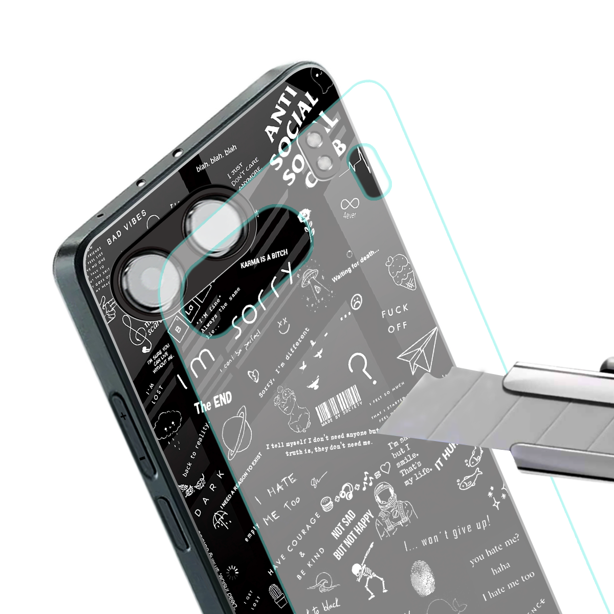 minimalistic black aesthetic collage back phone cover | glass case for oneplus nord 4