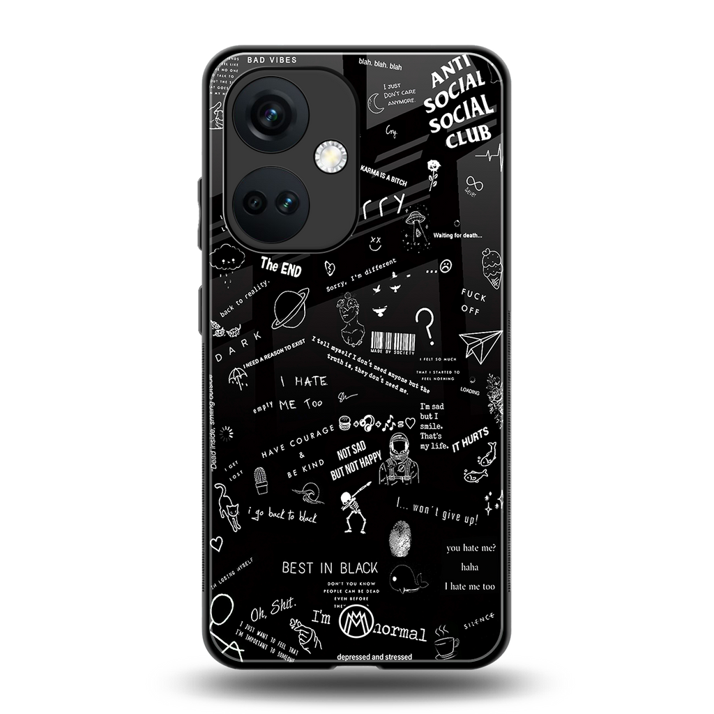 minimalistic black aesthetic collage back phone cover | glass case for oneplus nord ce 3