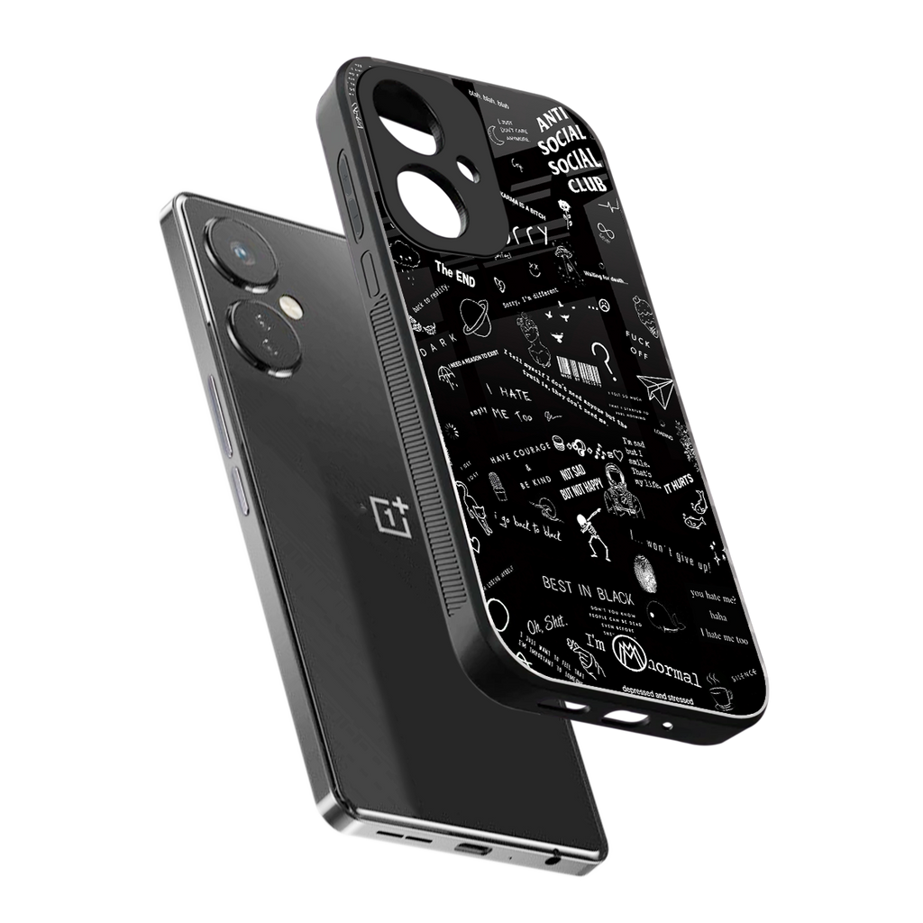 minimalistic black aesthetic collage back phone cover | glass case for oneplus nord ce 3