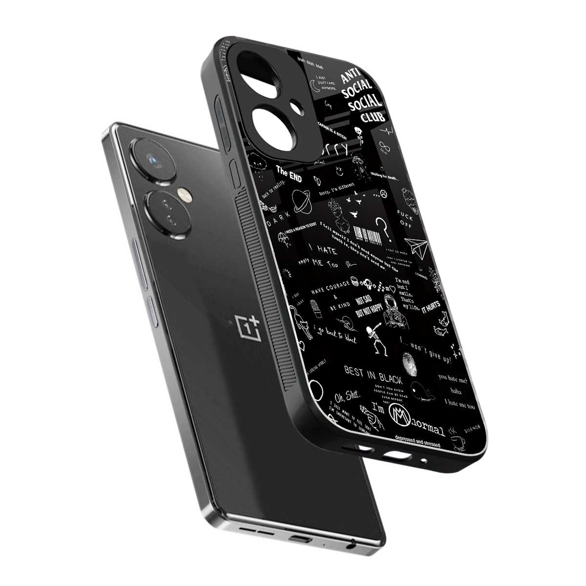 minimalistic black aesthetic collage back phone cover | glass case for oneplus nord ce 3