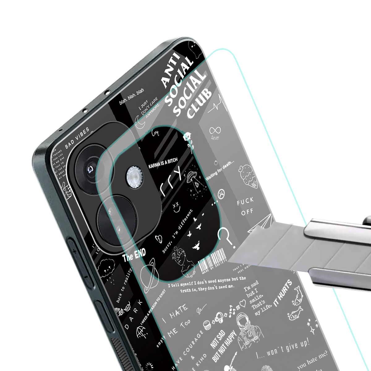 minimalistic black aesthetic collage back phone cover | glass case for oneplus nord ce 3