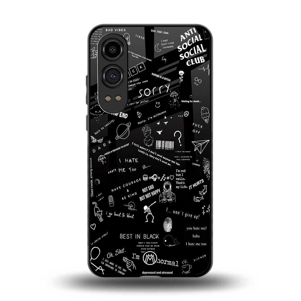 minimalistic black aesthetic collage back phone cover | glass case for oneplus nord ce 4 lite