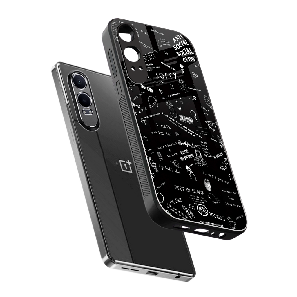 minimalistic black aesthetic collage back phone cover | glass case for oneplus nord ce 4 lite