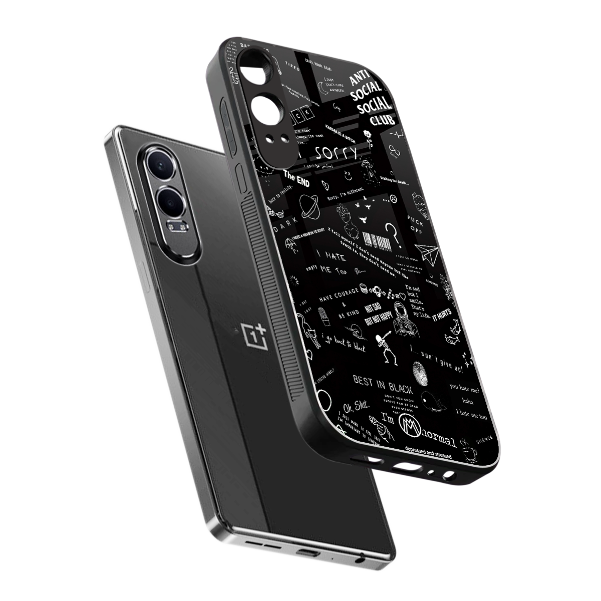 minimalistic black aesthetic collage back phone cover | glass case for oneplus nord ce 4 lite
