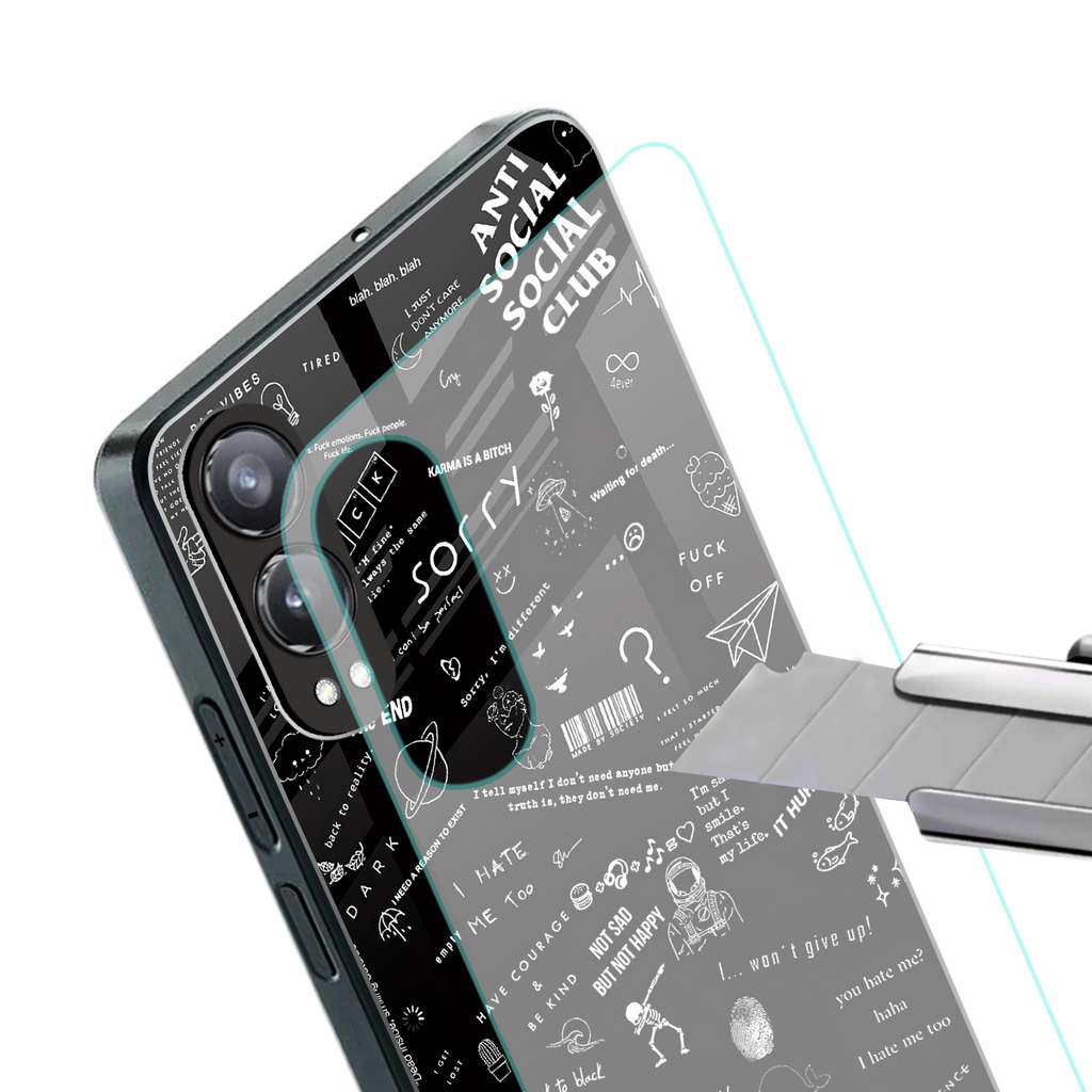 minimalistic black aesthetic collage back phone cover | glass case for oneplus nord ce 4 lite