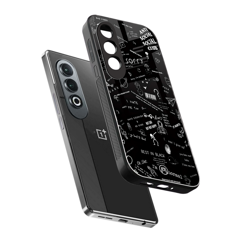 minimalistic black aesthetic collage back phone cover | glass case for oneplus nord ce 4