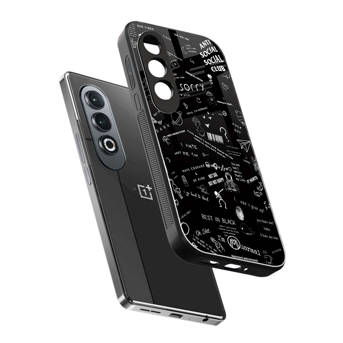 minimalistic black aesthetic collage back phone cover | glass case for oneplus nord ce 4