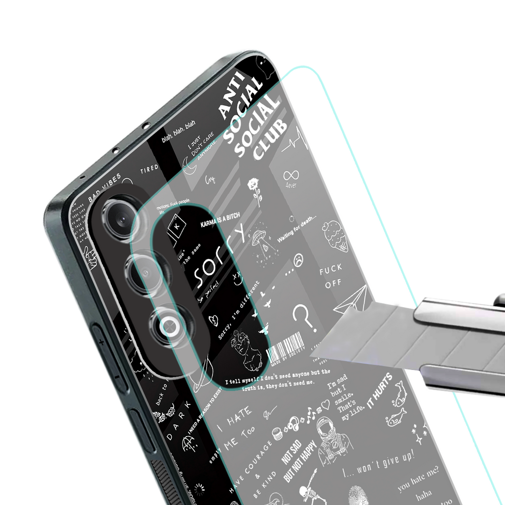 minimalistic black aesthetic collage back phone cover | glass case for oneplus nord ce 4
