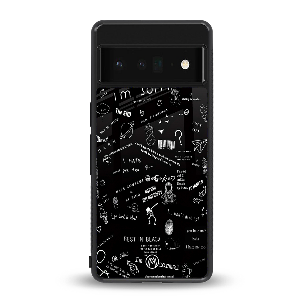 minimalistic black aesthetic collage back phone cover | glass case for google pixel 6 pro