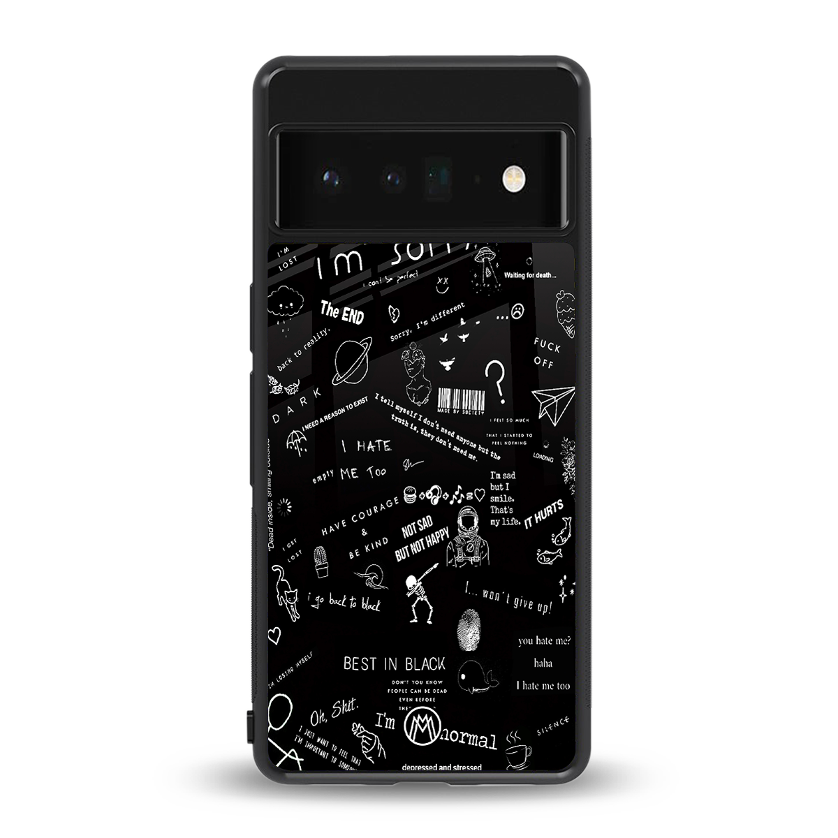 minimalistic black aesthetic collage back phone cover | glass case for google pixel 6 pro