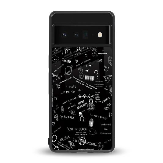 minimalistic black aesthetic collage back phone cover | glass case for google pixel 6 pro