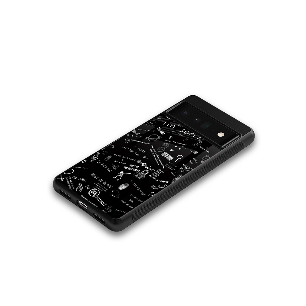 minimalistic black aesthetic collage back phone cover | glass case for google pixel 6 pro